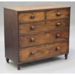 A 19th century mahogany chest of two short and three long drawers, on turned feet, height 98cm,