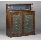A William IV rosewood chiffonier, the mirrored shelf back above a pair of a gilt metal lattice