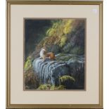 Jeremy Paul - Otter in a River Landscape, late 20th century watercolour with gouache, signed, 35cm x