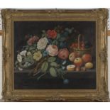 P. Elliott - Still Life with Basket of Fruit, Flowers and Nest, oil on canvas, signed and dated