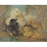 Mabel Gear - Ducks amongst Reeds, 20th century oil on canvas, signed, 54cm x 75.5cm, within a