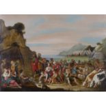 Northern European School - Biblical Scene with Figures gathered around a Spring, a Camp nearby,