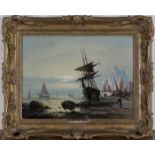 James Collinson - Coastal Scenes with Boats and Figures, a pair of 19th century oils on panel,