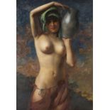 Hans Hassenteufel - 'Heimkehr' (Female Nude with Water Jug), early 20th century oil on canvas,