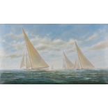 Brian Mays - 'Harwich Regatta 1933, Astra, Shamrock & Britannia', 20th century oil on canvas, signed