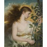 Circle of Simeon Solomon - Three-quarter Length Portrait of a Lady within a Garden, oil on canvas,