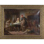 Ebenezer Newman Downard - Interior Scene with Men conversing over a Newspaper, oil on canvas, signed