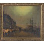 Follower of John Atkinson Grimshaw - Salthouse Dock, Liverpool, 20th century oil on canvas, 50cm x