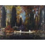 Thomas Edwin Mostyn - Garden Scene with Fountain, 20th century oil on canvas, signed, 45cm x 58cm,