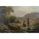 Charles Stuart - Highland Landscape with Two Girls upon a Path beside a Stream, with Woodland and