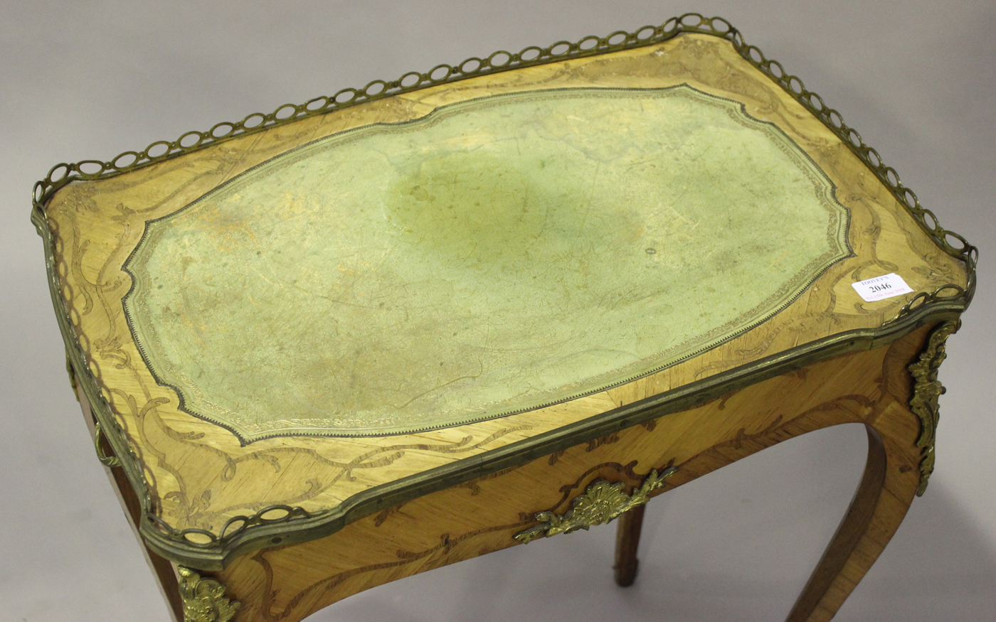 A late 19th century Louis XV style kingwood rectangular side table with gilt metal gallery and - Image 2 of 2