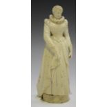 A 19th century French Dieppe carved ivory full-length figure of a medieval noble woman, height