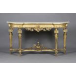 A late Victorian Neoclassical Revival giltwood and gesso console table, the white veined marble