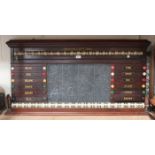 A late Victorian mahogany framed snooker/billiards scoreboard by Burroughes & Watts, London,
