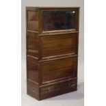 A 20th century mahogany Globe Wernicke style three section bookcase, height 145cm, width 80cm, depth