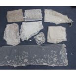 A good selection of mainly 19th century lace, including collars, cuffs, wide bands, trim and