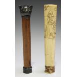 A late Victorian Briggs Malacca and silver mounted novelty walking cane handle with a cat's head