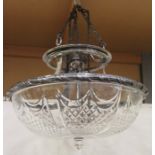 An early 20th century clear cut glass ceiling light of circular form, fitted with a silver plated