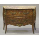 An early 20th century Louis XV style kingwood and foliate inlaid bombé commode, the marble top above