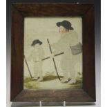 A late 18th/early 19th century pin-prick and watercolour panel depicting a boy guiding a blind