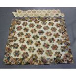 A collection of mixed textiles, including a late Victorian patchwork cotton table cover, 116cm x