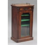 A Victorian walnut and inlaid music cabinet with glazed door, on a plinth base, height 94cm, width