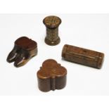 A late Victorian Tunbridge ware thread dispenser of octagonal form, length 5.6cm, together with a