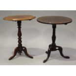 A George III mahogany tip-top wine table, height 72cm, diameter 62cm, together with a Victorian