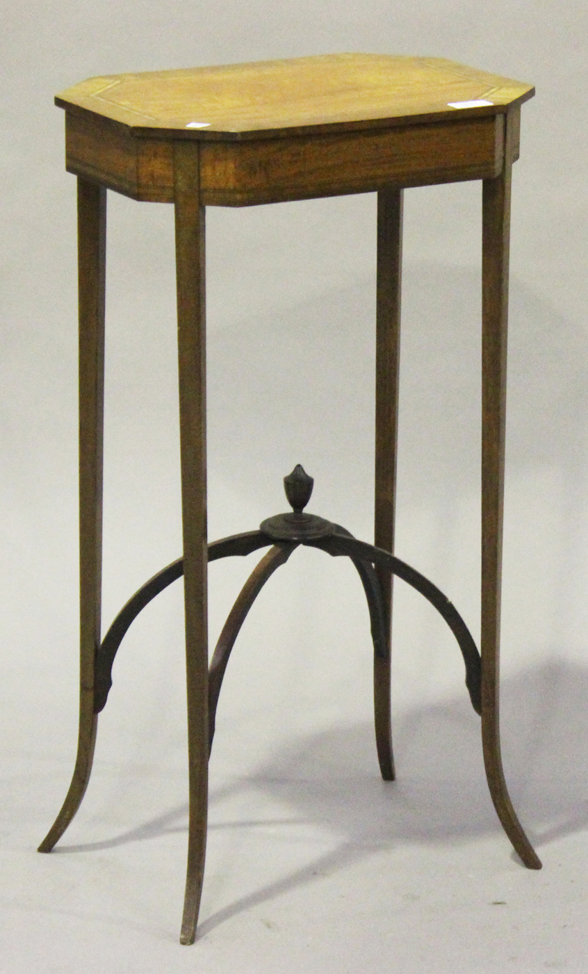 An Edwardian satinwood side table, crossbanded and with box and ebony stringing, on square