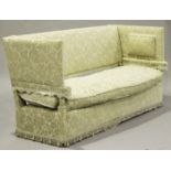 A mid-20th century Knole style three-seat settee, upholstered in cream damask, height 103cm,