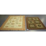 A French flatweave rug, mid-20th century, the cream field with overall stylized tulip heads,