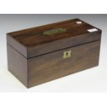 An early 19th century mahogany tea caddy, the hinged lid inset with a recessed brass handle, the