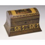 A Victorian rosewood Tunbridge ware stationery box, the domed lid depicting a mosaic scene of