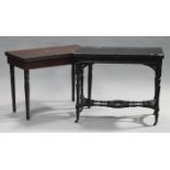 A Victorian Aesthetic period ebonized rectangular fold-over card table with incised decoration,