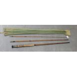 A group of seven fishing rods, including a Hardy's 'The Wye' palakona three piece split cane rod,