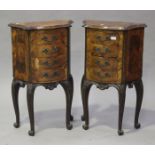 A pair of late 20th century Italian style walnut and crossbanded bedside commodes of serpentine
