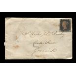 A Great Britain 1840 1d black stamp on cover, addressed to Mr Charles John Rowley of Combe Farm,