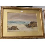 Arthur Suker - 'Low Water… Land's End', 19th century watercolour, signed with initials recto, titled