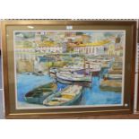 Faith Sheppard - Continental Harbour Scene with Boats, 20th century watercolour, signed, 51cm x