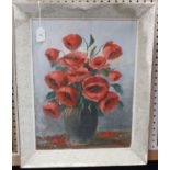 Piotrowski - Still Life of Poppies in a Vase, 20th century oil on canvas, signed, 49cm x 36.5cm,