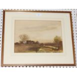 Fred Hines - Shepherd and Flock, late 19th century watercolour, signed, 26.5cm x 37cm, within a gilt