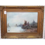 Continental School - River Scene with Boats and Buildings, early 20th century distemper with