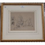 Attributed to Samuel Bough - Maritime and Figure Studies, 19th century pen and ink, 19cm x 24.5cm,