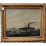 British Provincial School - Steamship and Sailing Vessel in Rough Seas, 19th century oil on