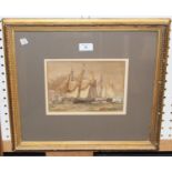 Attributed to William Joy - Maritime Scene with Sailing Vessels, 19th century watercolour, 16cm x