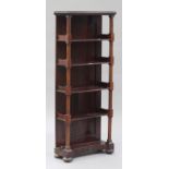 An early Victorian mahogany five-tier open bookcase with galleried sides and turned supports, raised