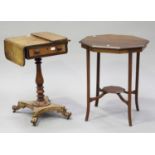 A Victorian mahogany Pembroke occasional table, fitted with a drawer, on a turned column and