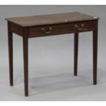 A George III mahogany side table, fitted with a single frieze drawer, on square tapering legs,