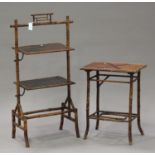 A late 19th century bamboo and lacquer two-tier stand, height 116cm, width 63cm, together with