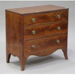 A George III mahogany chest of three long drawers, on splayed bracket feet, height 84cm, width 88cm,